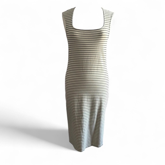 Hatch Janelle Ivory & Black Striped Maternity Midi Dress  (sz S/M) - Picture 1 of 7